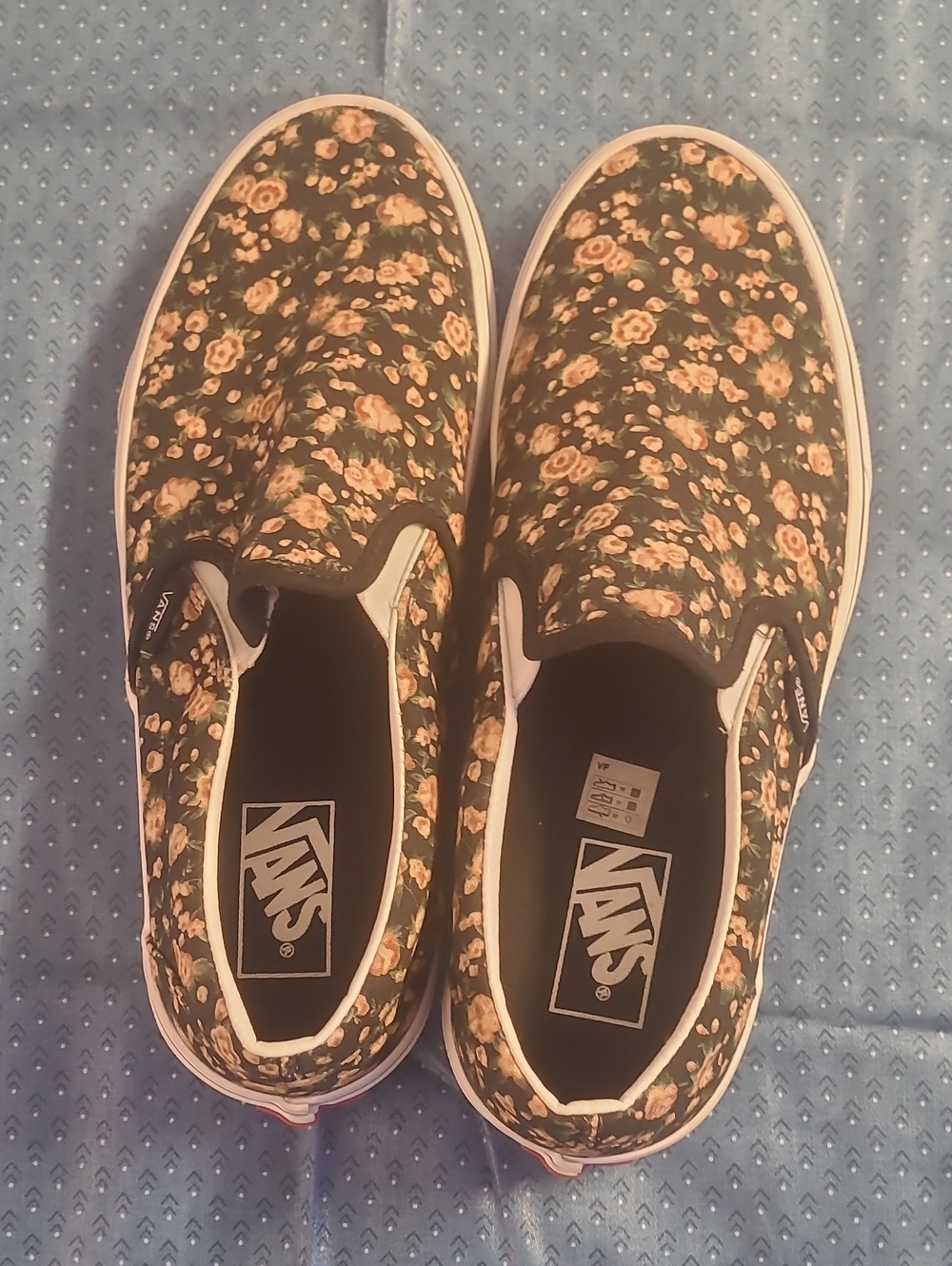 Vans Floral Black Slip-On Sneakers with Peach Accents
